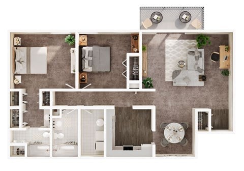 Floor plan for 2 beds, 2 baths, 1430 sqft